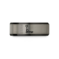 tungsten branded wedding rings – black & grey tungsten pallet jack wedding band