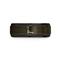 personalized rings for couples – gunmetal & black tungsten pallet jack wedding band