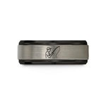 unique couple anniversary rings – black & gray tungsten shore angler casting wedding band