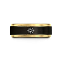 tungsten anniversary present band – black & gold tungsten compass rose wedding band