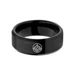 tungsten rings for men – black tungsten mountain circle wedding band