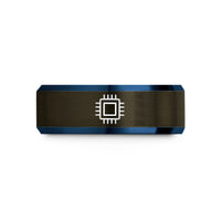 unique wedding presents ideas – gunmetal & blue tungsten qfn package wedding band