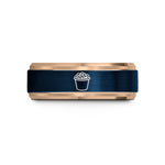 tungsten wedding band unisex – blue & rose gold tungsten mac cheese cup wedding band
