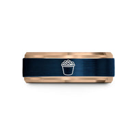 tungsten wedding band unisex – blue & rose gold tungsten mac cheese cup wedding band