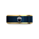 engraved ring for couples – gold & blue tungsten mac cheese cup wedding band