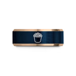 custom anniversary ring present – rose gold & blue tungsten mac cheese cup wedding band