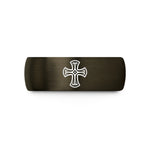 engraved rings for couples – gunmetal & black tungsten marquesan cross wedding band