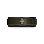 engraved rings for couples – gunmetal & black tungsten marquesan cross wedding band