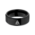 engraved rings for couples – black tungsten earth elemental triangle wedding band