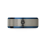 tungsten comfort-fit rings – blue & silver tungsten studio microphone wedding band