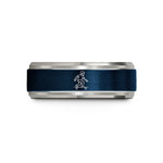 personalized presents for couples – blue & gray tungsten longboarder cross step wedding band