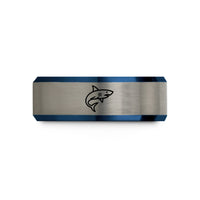 couple anniversary present ideas – black & blue & silver tungsten shark wedding band
