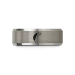 engraved ring for couples – black & gray tungsten feather birds wedding band