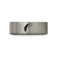 engraved ring for couples – black & grey tungsten feather birds wedding band
