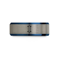 unisex tungsten wedding band – black & blue & silver tungsten longboard pintail overhead wedding band