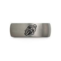 tungsten ring with engraving – black & gray tungsten knee drag corner wedding band