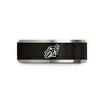 engraved couple ring set – black & gray tungsten knee drag corner wedding band