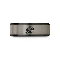 tungsten ring with engraving – black & grey tungsten knee drag corner wedding band