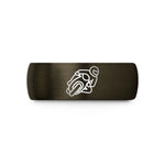 tungsten ring with engraving – gunmetal & black tungsten knee drag corner wedding band
