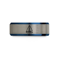 unisex wedding band – black & blue & gray tungsten cutter sailboat wedding band