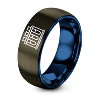 Wedding Ring for Her – gunmetal & blue tungsten test tube rack ring