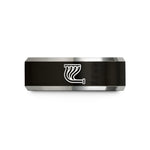 engraved rings for pairs – black & grey tungsten exhaust header wedding band