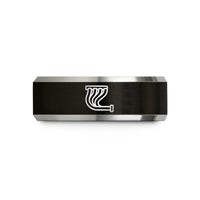 engraved rings for pairs – black & grey tungsten exhaust header wedding band