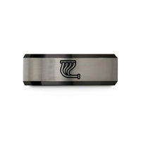 engraved rings for pairs – black & gray tungsten exhaust header wedding band