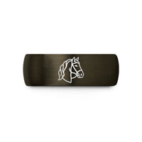 his and hers tungsten rings – gunmetal & black tungsten friesian silhouette bridle wedding band