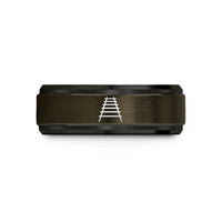 engraved rings for couples – gunmetal & black tungsten rail tracks wedding band
