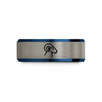 men's tungsten wedding band – black & blue & grey tungsten ram wedding band