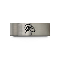 engraved ring for him – black & blue & gray tungsten ram wedding band