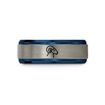 couples tungsten wedding band – blue & silver tungsten ram wedding band