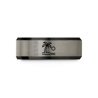 customized wedding ring sets – black & blue & silver tungsten beach horizon wedding band