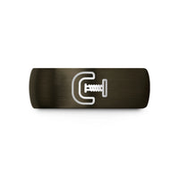 engraved rings for him – gunmetal & black tungsten pipe clamp wedding band