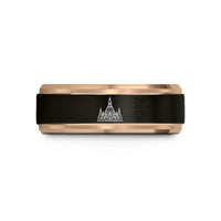 couples matching wedding rings – black & rose gold tungsten shwedagon pagoda wedding band