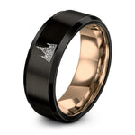 his and hers wedding bands – black & rose gold tungsten shwedagon pagoda ring