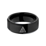 engraved rings for couples – black tungsten triangle topo lines wedding band
