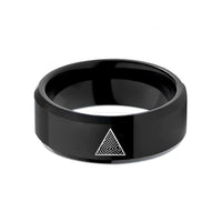 engraved rings for couples – black tungsten triangle topo lines wedding band