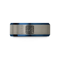 comfort fit mens ring – blue & grey tungsten isotherm lines wedding band