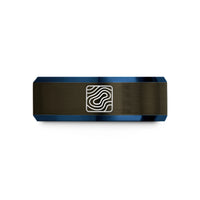 custom mens tungsten ring – gunmetal & blue tungsten isotherm lines wedding band