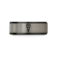 women’s silver wedding band – black & silver tungsten nozzle wedding band