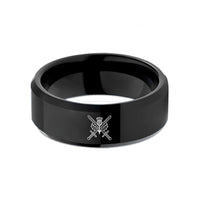 men's wedding band styles – black tungsten sword crossed wedding band