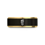 comfort fit wedding ring – black & gold tungsten foot reflexology footprint wedding band