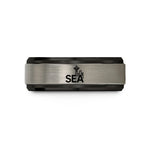 engraved wedding ring women – black & grey tungsten sea wedding band