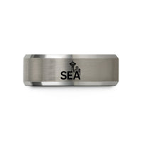 silver wedding ring women – black & grey tungsten sea wedding band