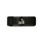 engraved wedding ring women – black tungsten sea wedding band