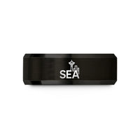 engraved wedding ring women – black tungsten sea wedding band