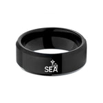 unique wedding bands women – black tungsten sea wedding band