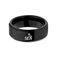 unique wedding bands women – black tungsten sea wedding band